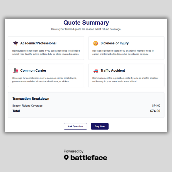 Seasonal interruption coverage partner for youth sports organizations.